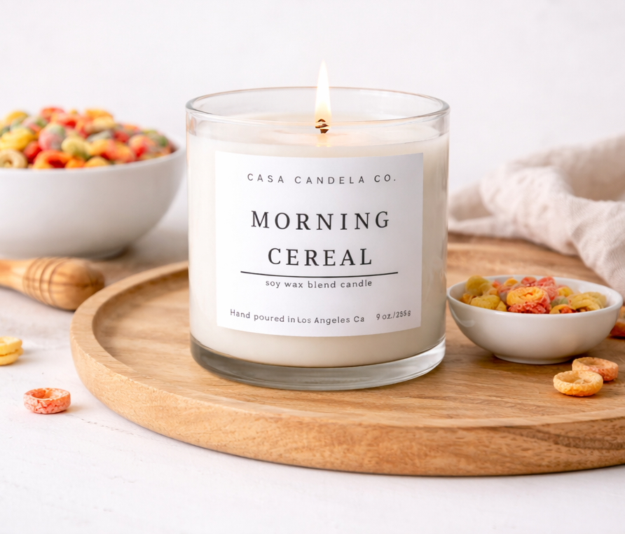 Hand-poured morning cereal scented candle 9 oz with cotton wick