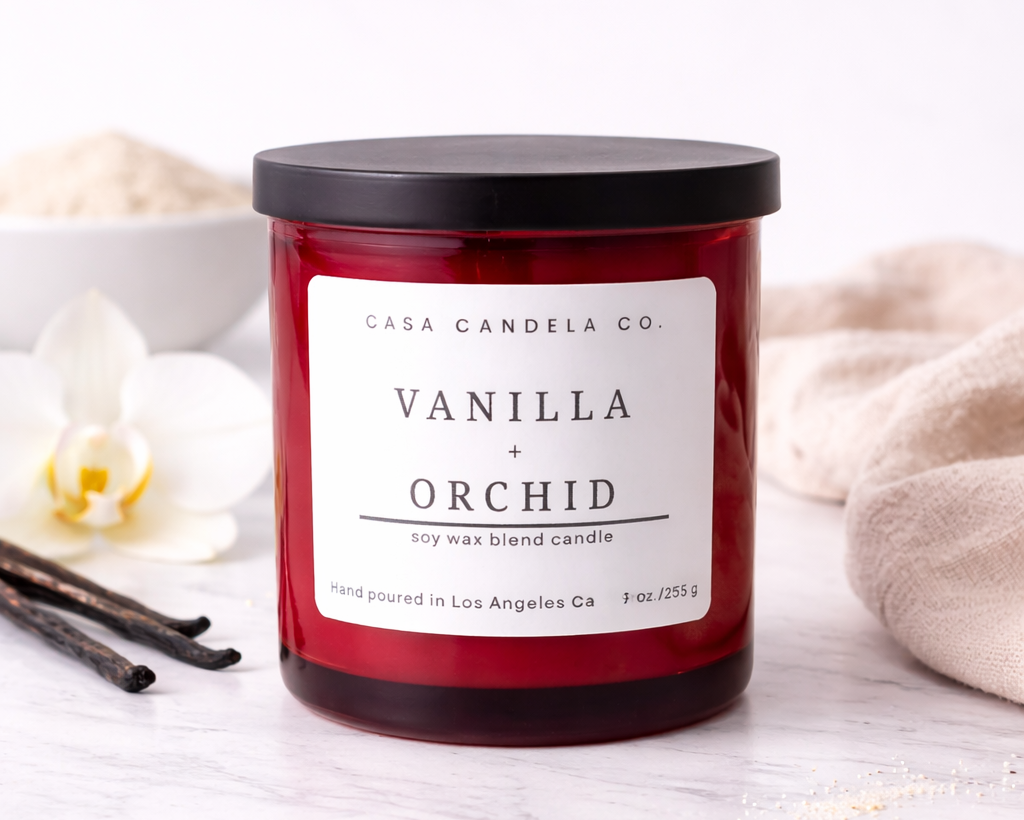 Hand-poured vanilla orchid candle 9 oz with cotton wick
