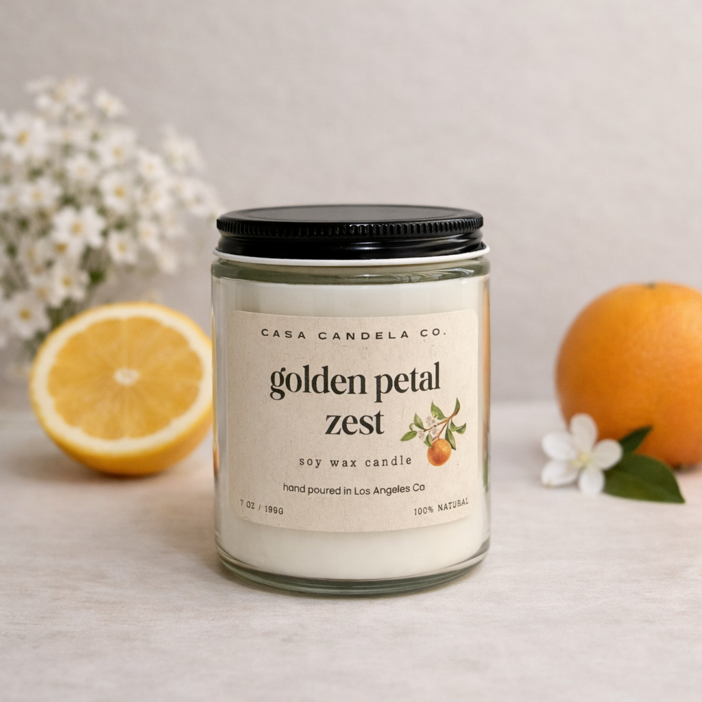 Hand-poured golden petal zest candle 7 oz with cotton wick