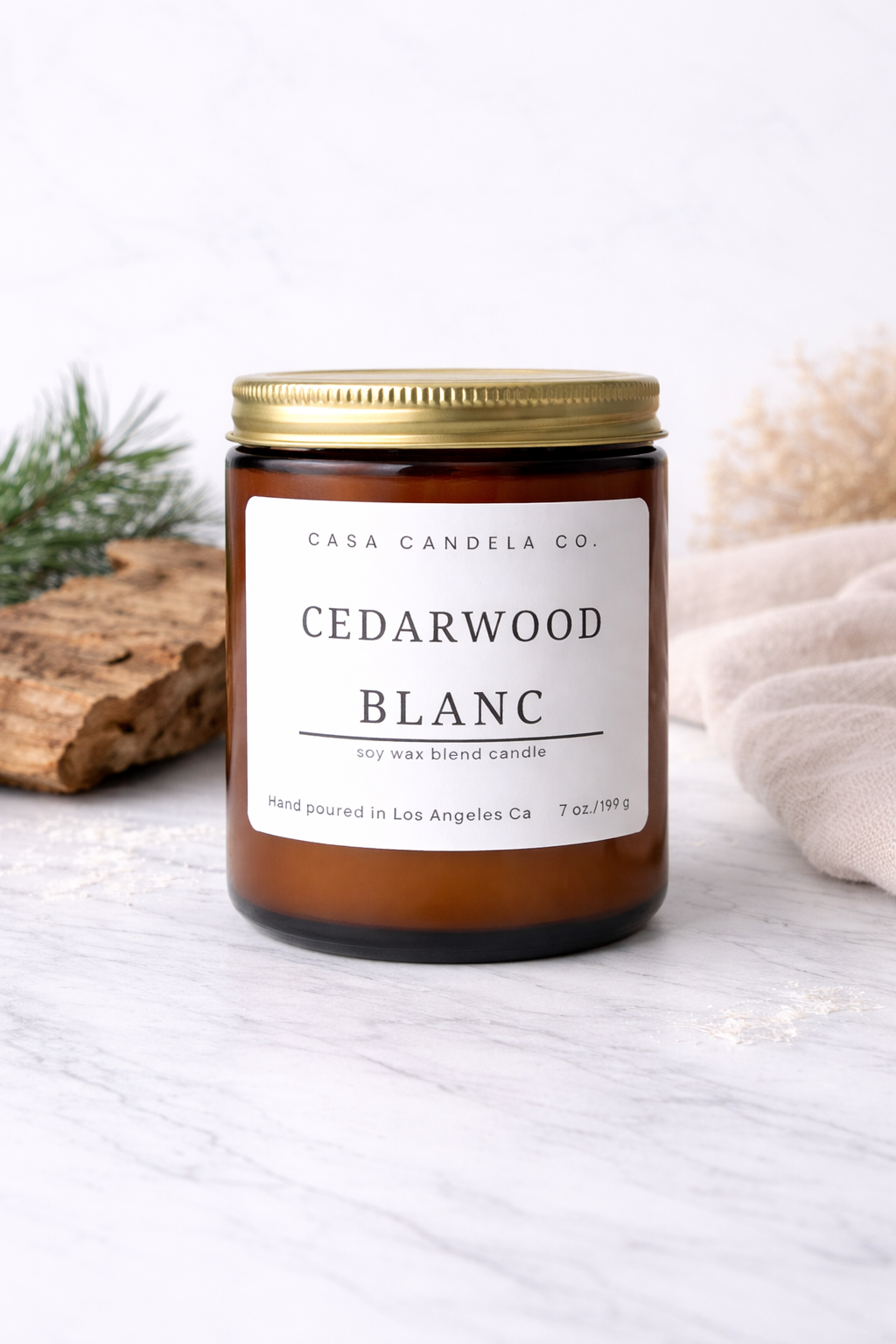 Best selling candles - Casa Candela Cedarwood Blanc soy candle with pine and natural wood