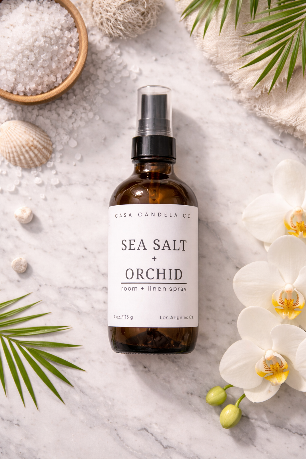 Room spray - Casa Candela Sea Salt Orchid linen spray with white orchids and sea salt