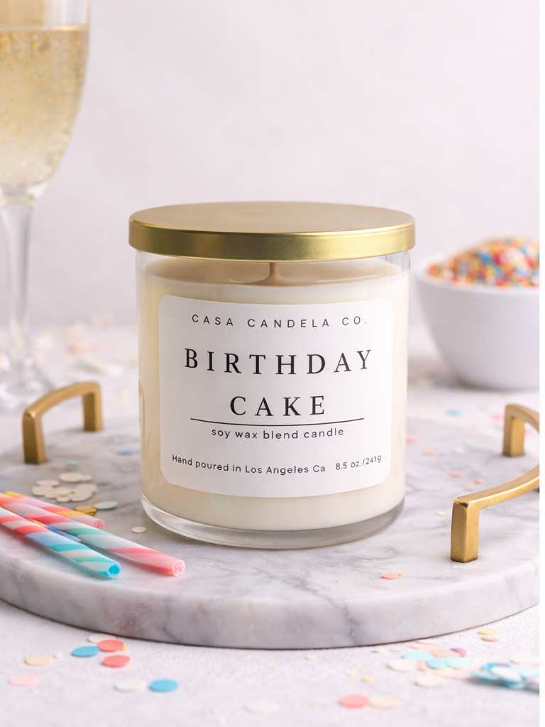 Hand-poured birthday cake scented candle 8.5 oz with cotton wick