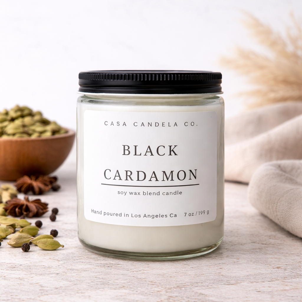 Hand-poured black cardamom candle 7 oz with cotton wick