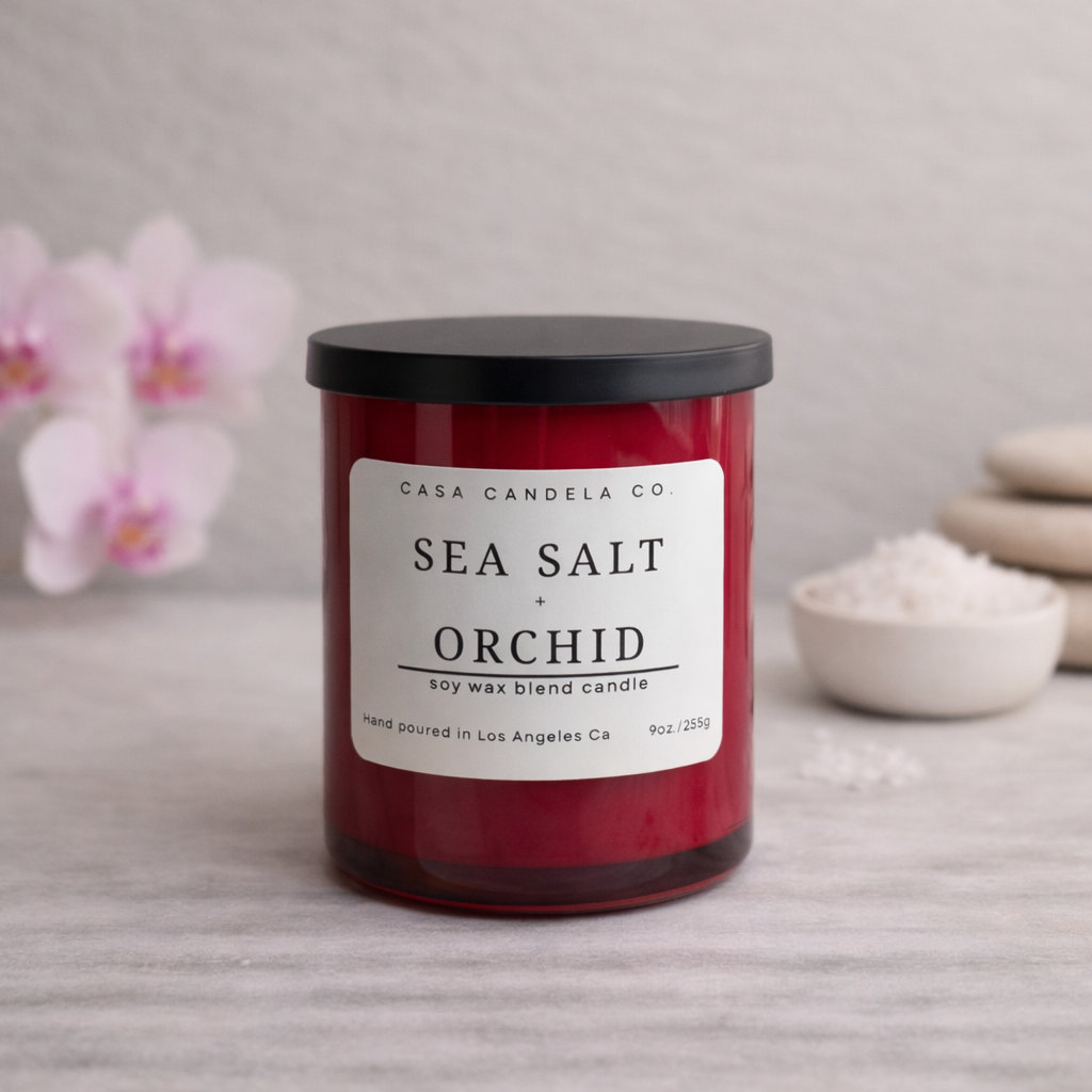 Hand-poured sea salt orchid candle 9 oz with cotton wick