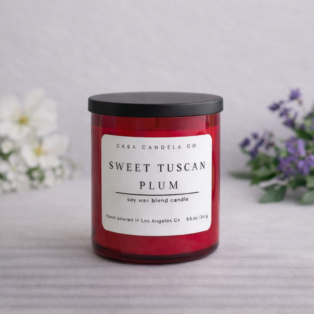 Hand-poured sweet tuscan plum candle 8.5 oz with cotton wick